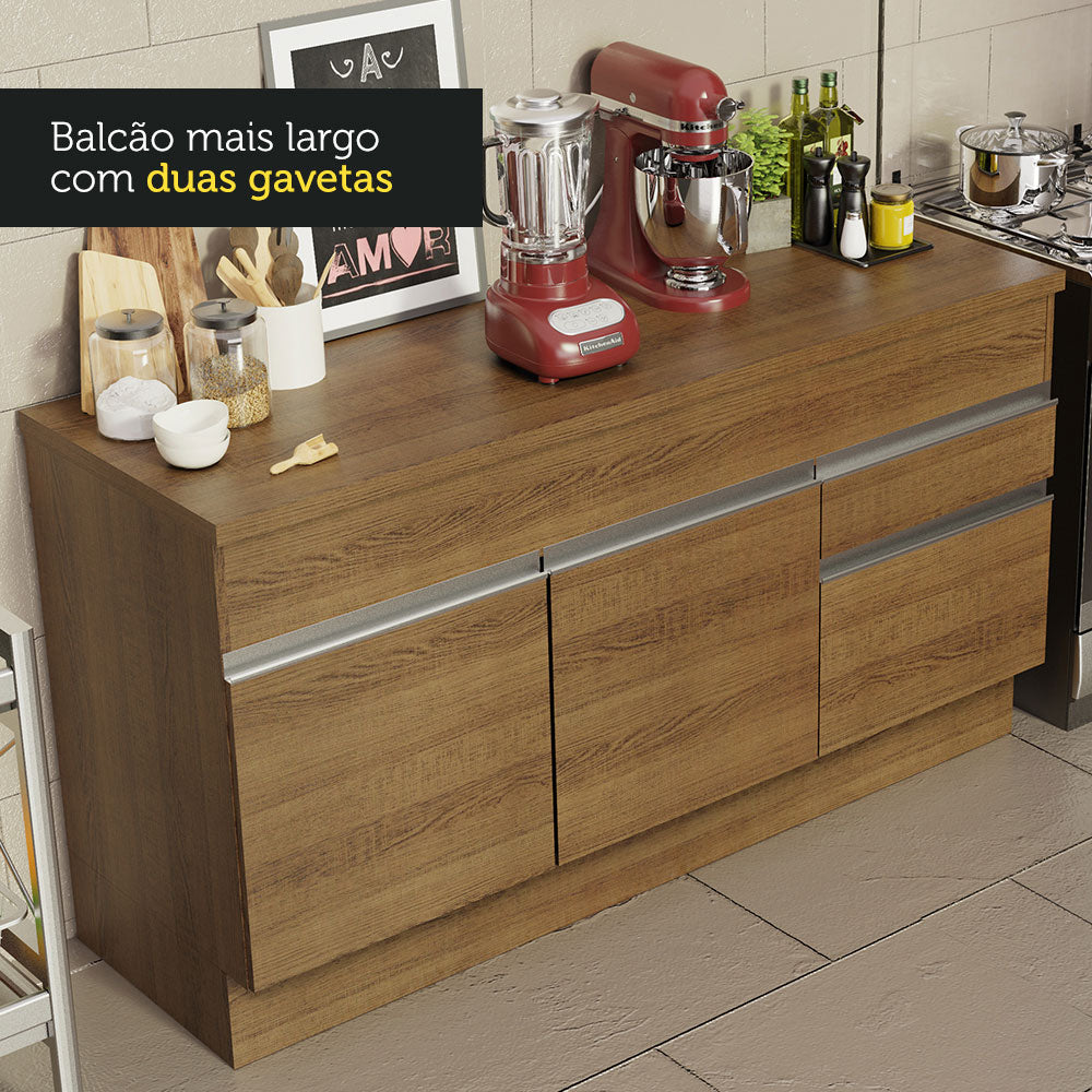 Gabinete Bajo para Lavadero 150 cm 2 Puertas y 2 Cajones (Con Encimera) Glamy Marrón