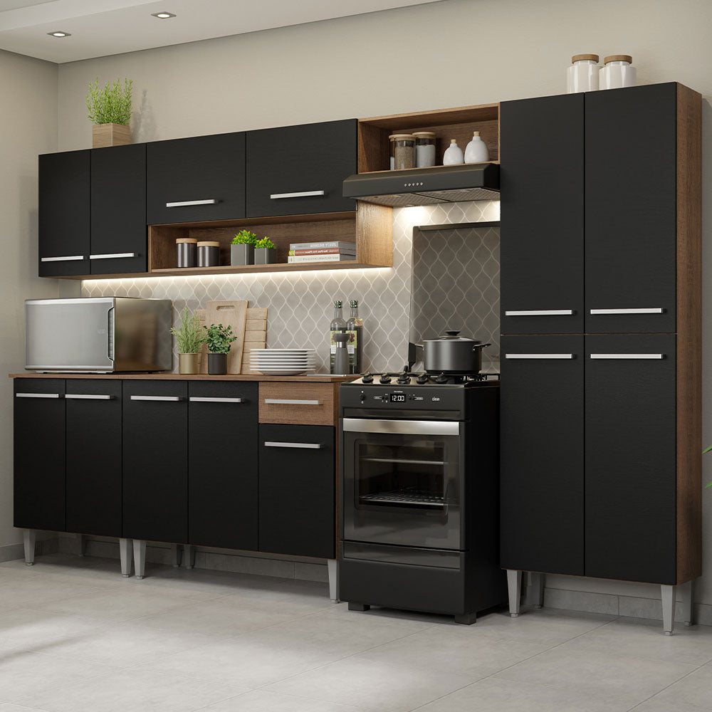 Cocina Integral 293cm Marrón/Negro Emilly 01