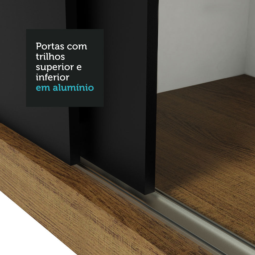 Clóset Matrimonial Reno 3 Puertas Corredizas con Espejos Marrón/Negro