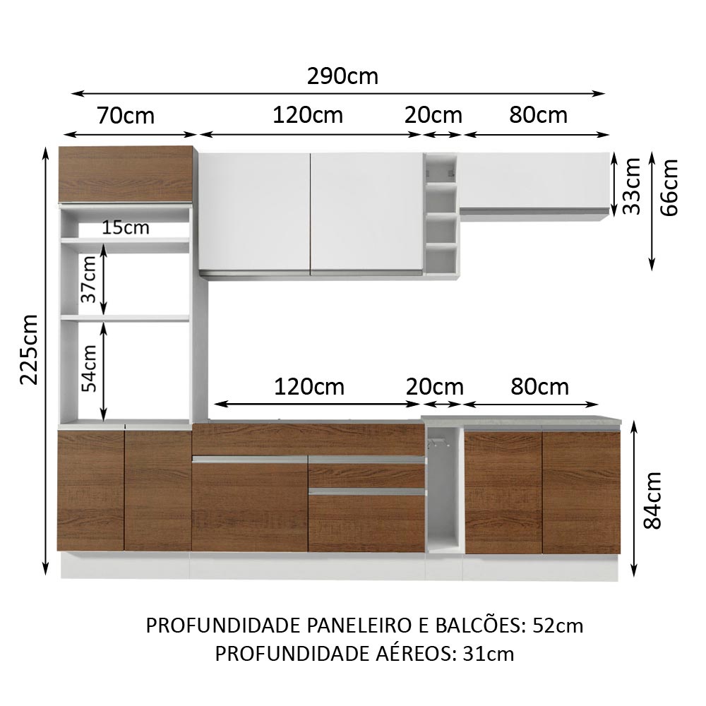 Cocina Integral 290 cm Blanco/Marrón/Blanco Vicenza 12