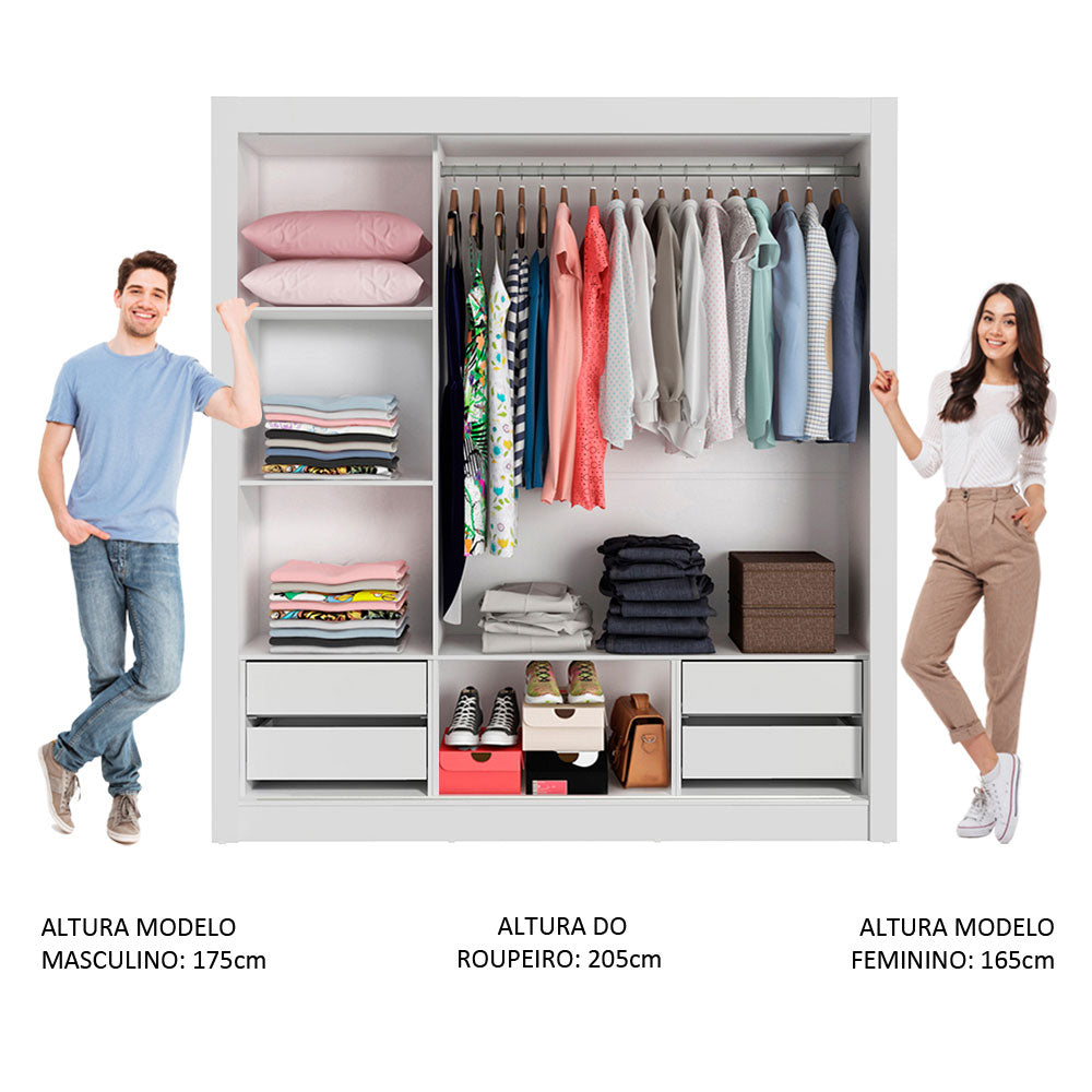 Clóset Matrimonial Lyon Plus 3 Puertas Correderas 4 Cajones Blanco