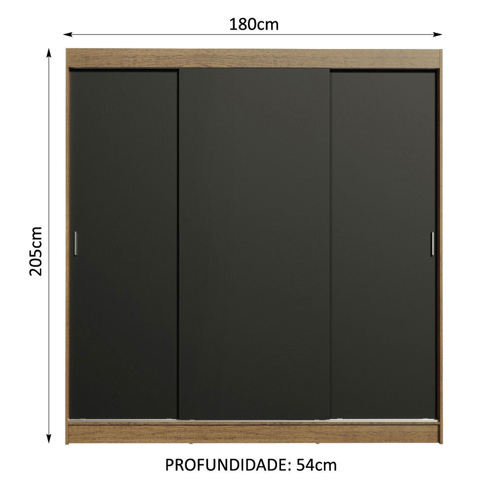 Clóset Matrimonial Reno 3 Puertas Corredizas Marrón/Negro
