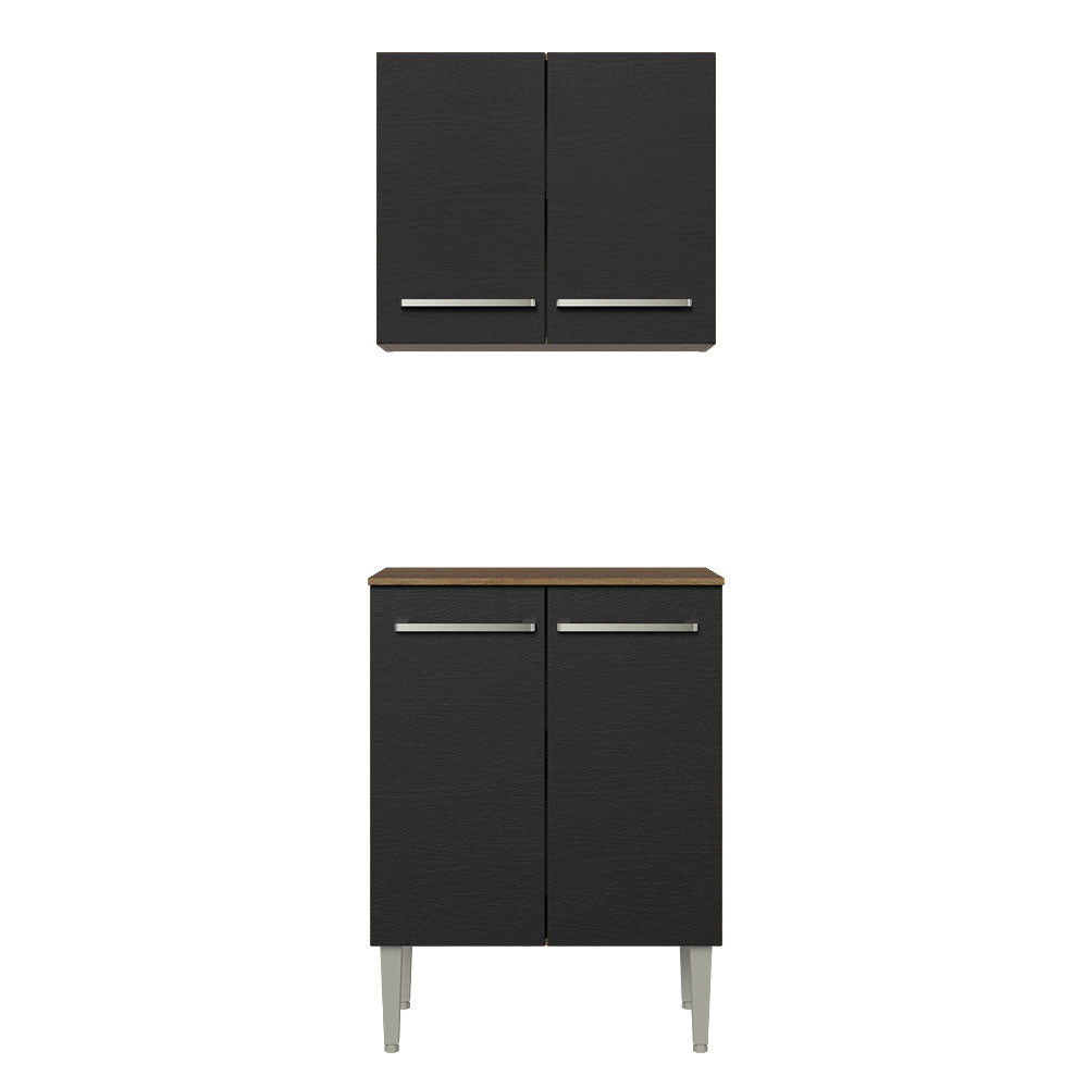 Kit con Gabinete Superior y Bajo 64cm Marrón/Negro Emilly