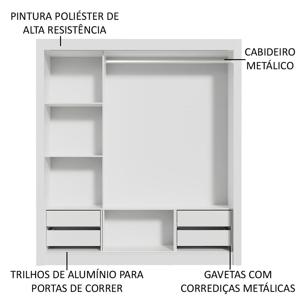 Clóset Matrimonial Lyon Plus 3 Puertas Correderas 4 Cajones Blanco