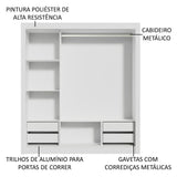 Clóset Matrimonial Lyon Plus 3 Puertas Correderas 4 Cajones Blanco