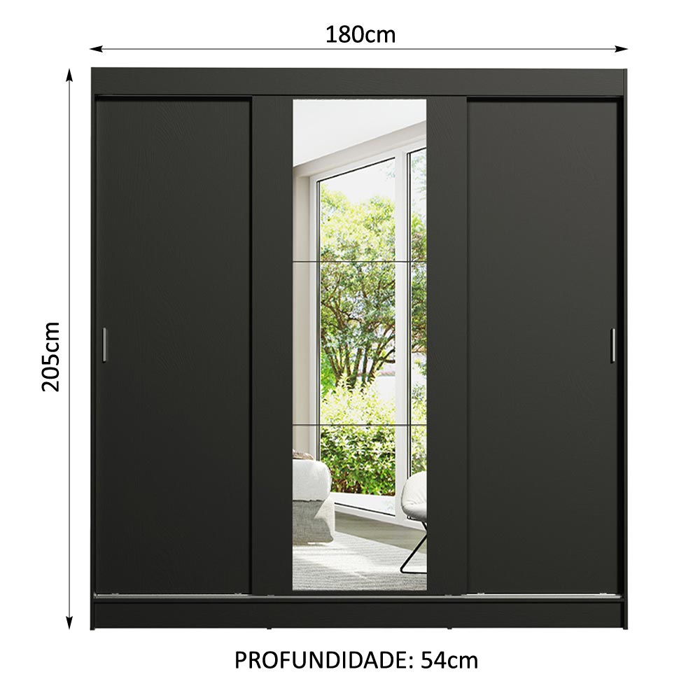 Clóset Matrimonial Reno 3 Puertas Correderas con Espejo Negro