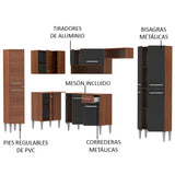 Cocina Integral Esquinera 385cm Marrón/Negro Emilly Love 01