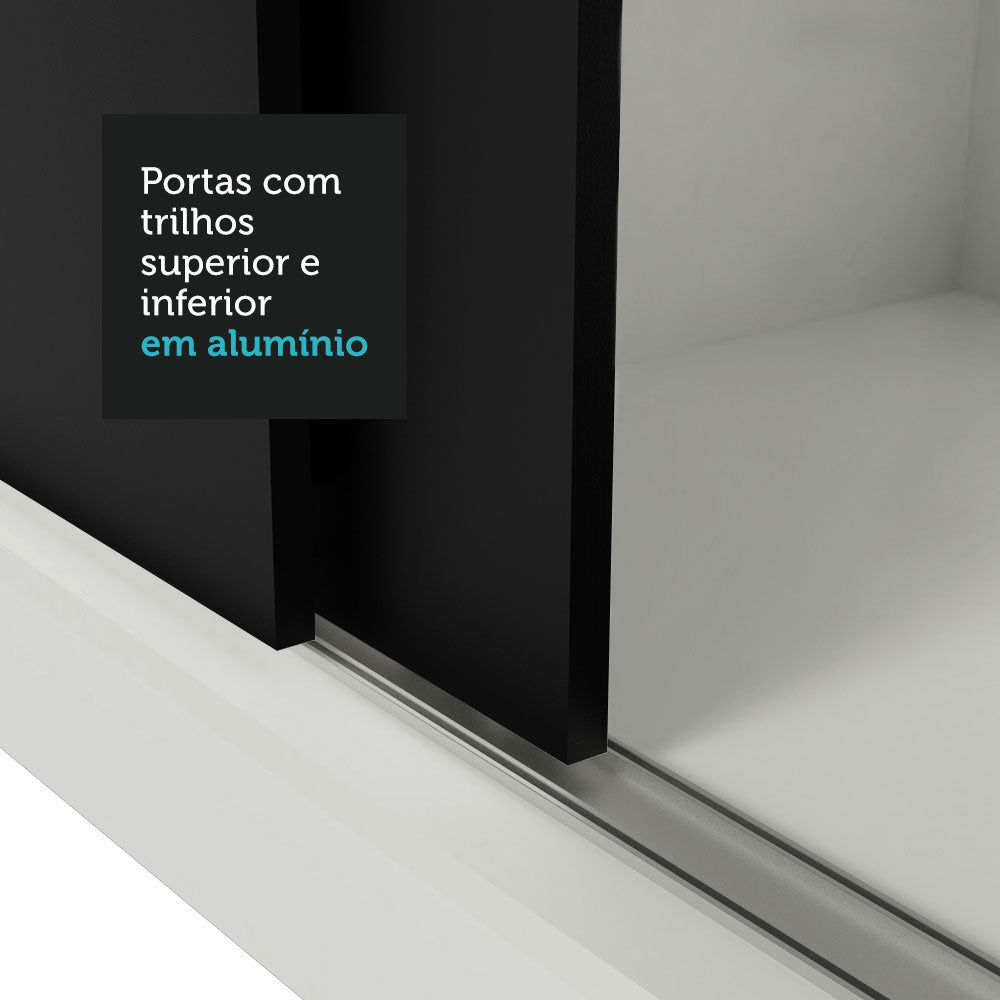 Clóset Matrimonial Reno con 3 Puertas Correderas de Espejo Blanco/Negro