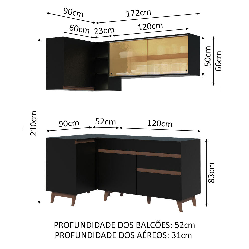 Cocina Integral Esquinera 262cm Negro Reims 01