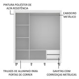 Clóset Matrimonial Lyon 3 Puertas Correderas con Espejo 2 Cajones con Patas Blanco
