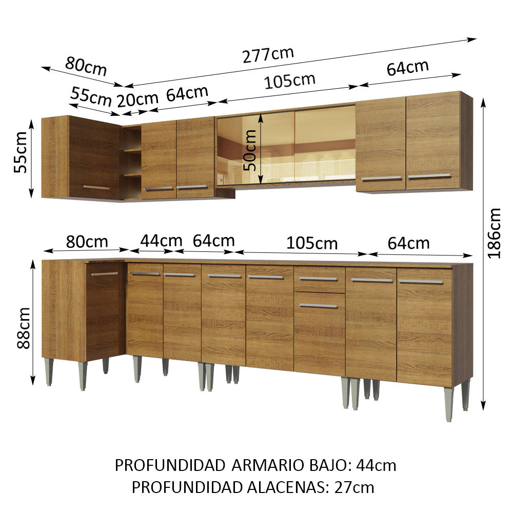 Cocina Integral Esquinera 357cm Marrón Emilly Mega Madesa 03