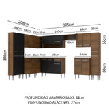 Cocina Integral Esquinera 513cm Marrón/Negro Emilly Big 02