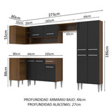 Cocina Integral Esquinera 353cm Marrón/Negro Emilly Sun 01