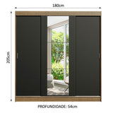 Clóset Matrimonial Reno 3 Puertas Corredizas con Espejo Marrón/Negro