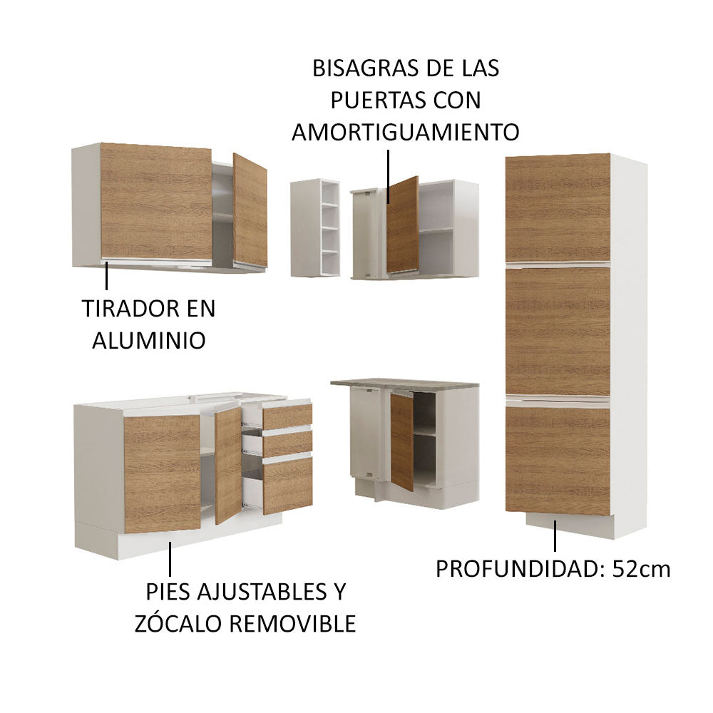 Cocina Integral Esquinera 329cm Blanco/Marrón Glamy Madesa 01