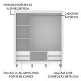 Clóset Matrimonial Lyon Plus 3 Puertas Correderas con Espejo 4 Cajones con Patas Blanco