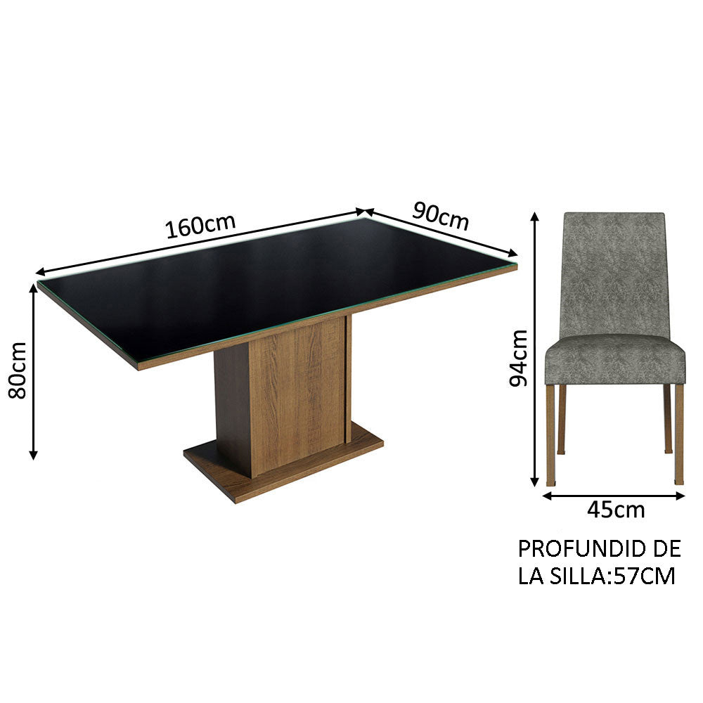 Juego de Comedor con Mesa con Encimera y 6 Sillas Marrón/Negro/Silver Alexis