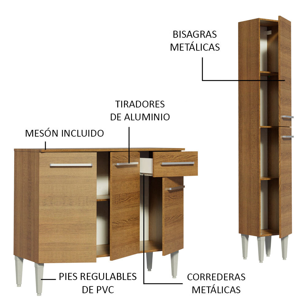 Cocina Compacta 137cm Marrón Emilly Silver Madesa 01