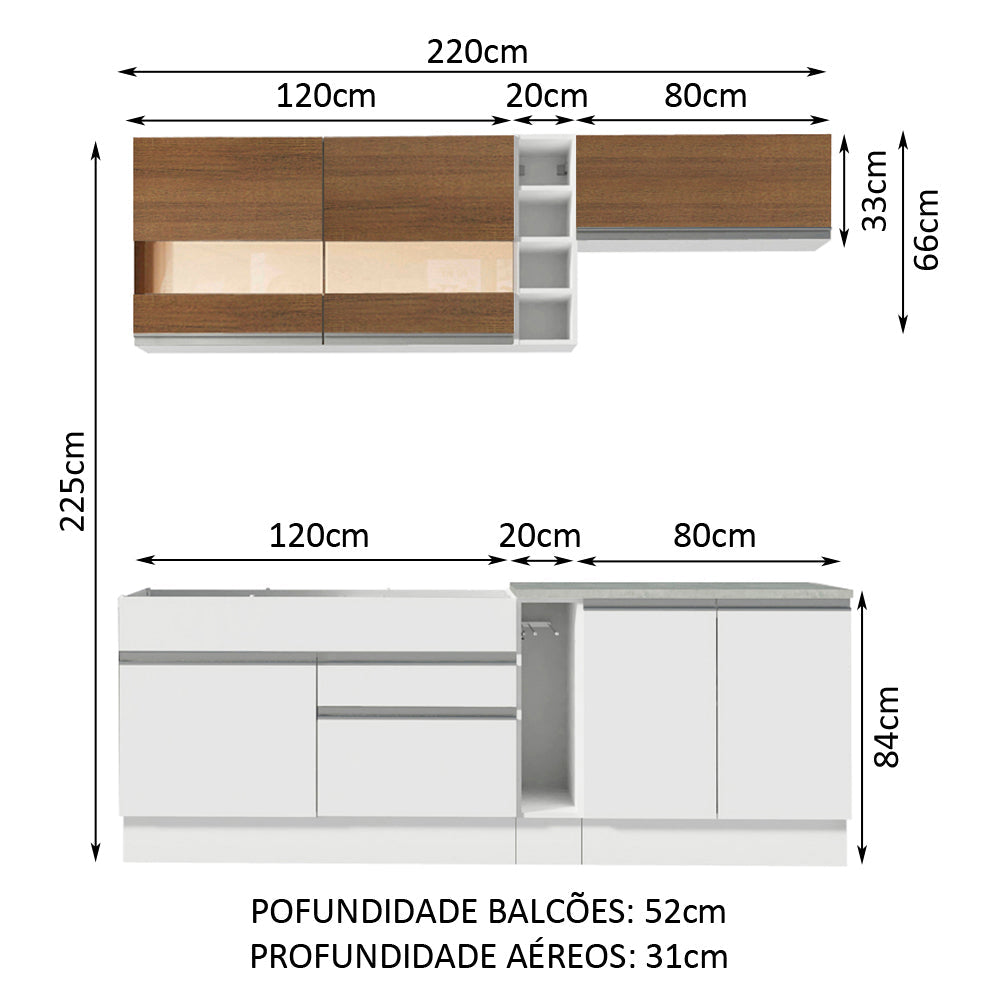 Cocina Integral 220cm Blanco/Blanco/Marrón Parma 02