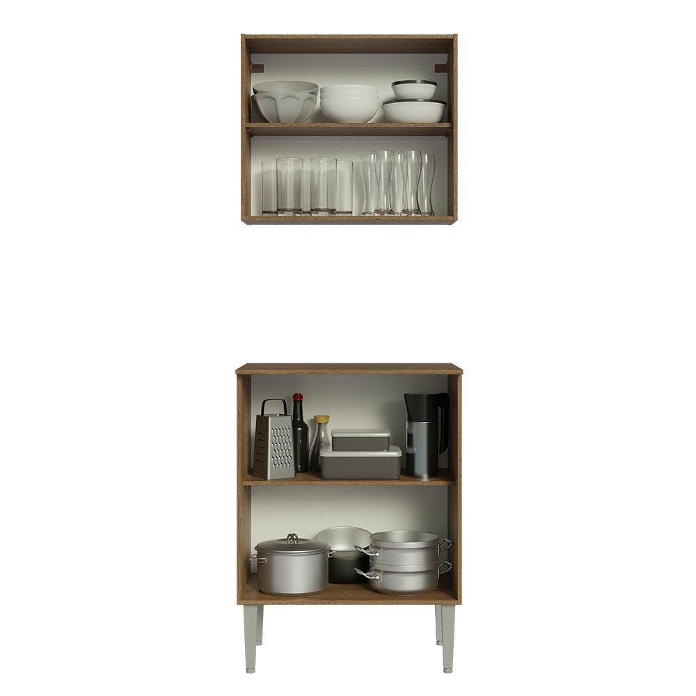 Kit con Gabinete Superior y Bajo 64cm Marrón/Negro Emilly