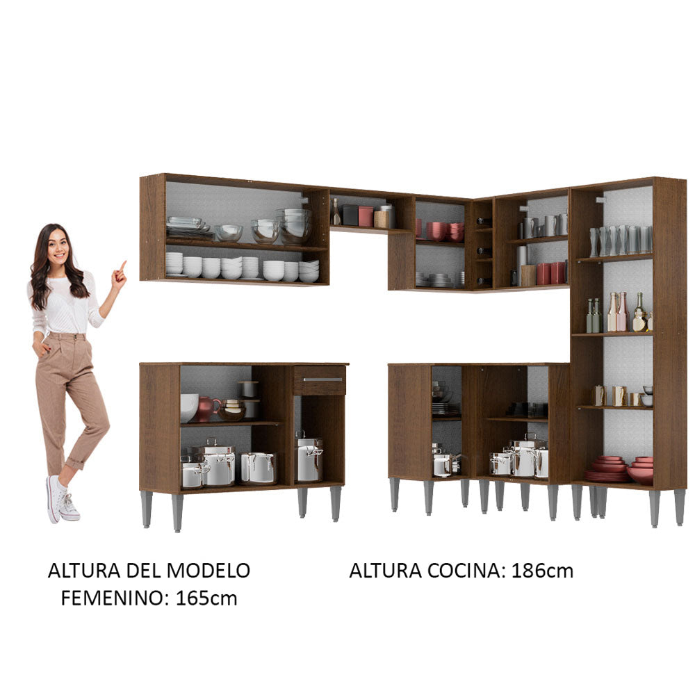 Cocina Integral Esquinera 417cm Marrón/Blanco Emilly Ice Madesa 01