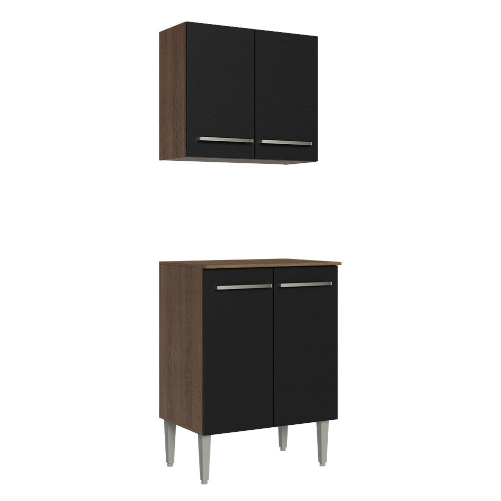 Kit con Gabinete Superior y Bajo 64cm Marrón/Negro Emilly