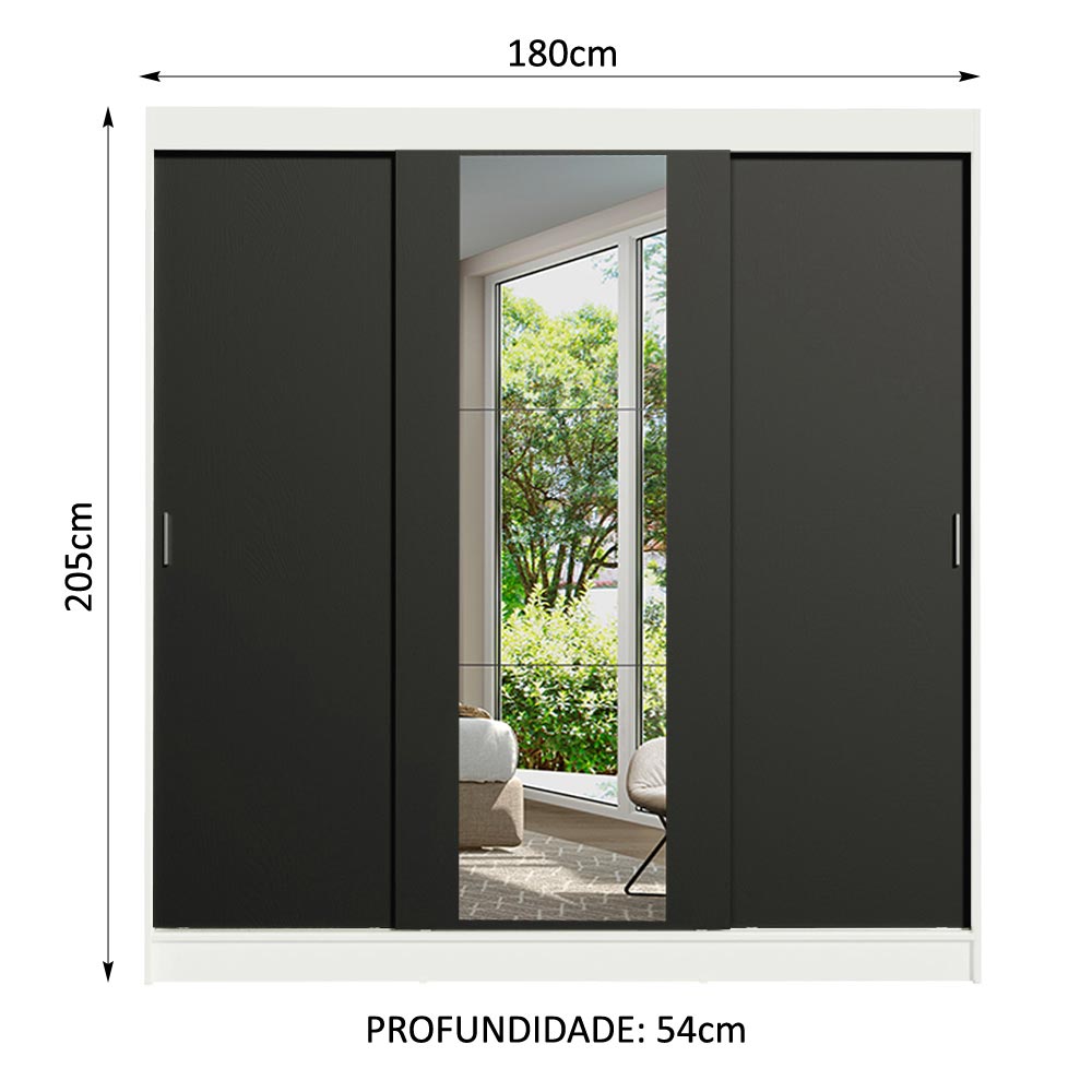 Clóset Matrimonial Reno 3 Puertas Correderas con Espejo Blanco/Negro