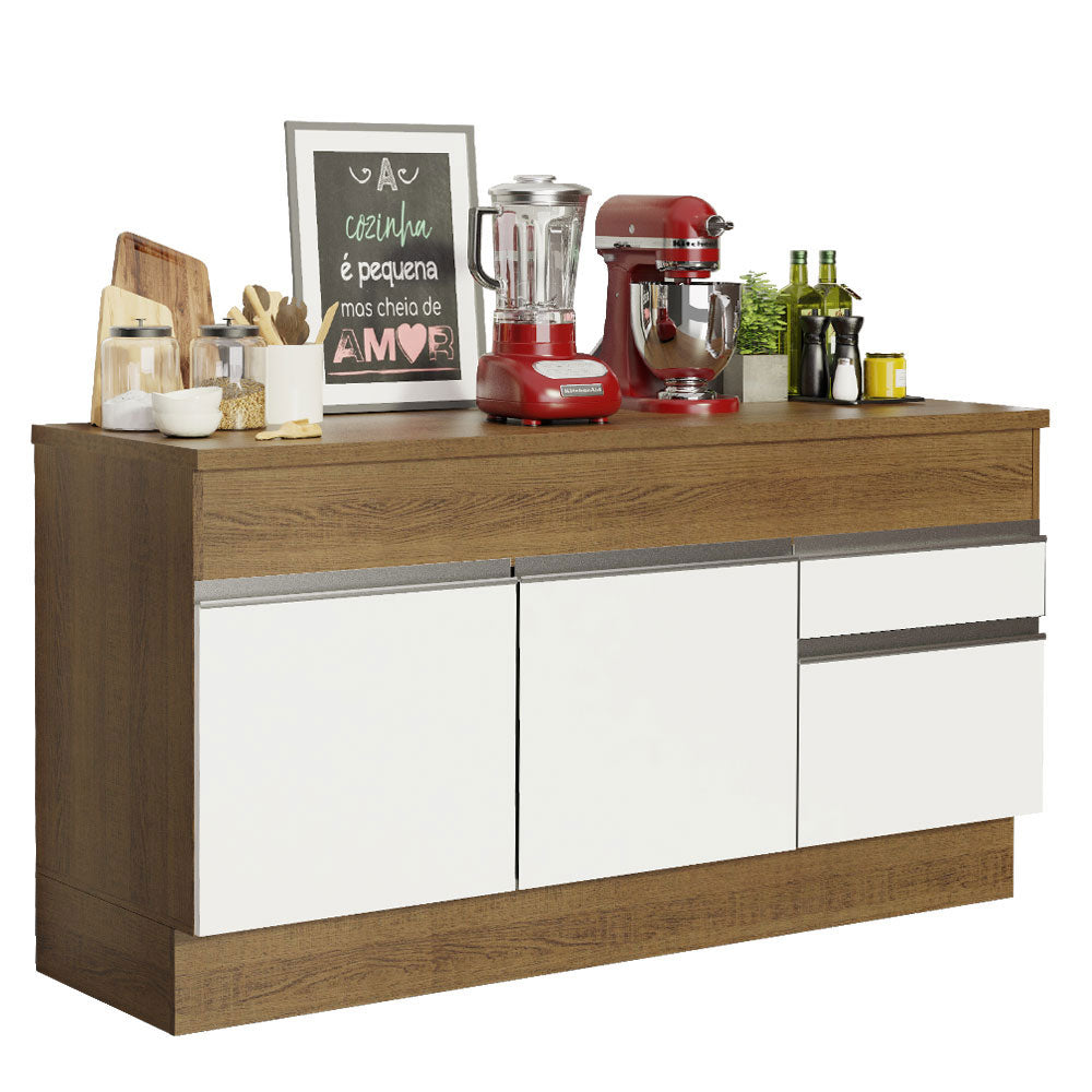 Gabinete Bajo para Lavadero 150 cm 2 Puertas y 2 Cajones (Con Encimera) Glamy Marrón/Blanco