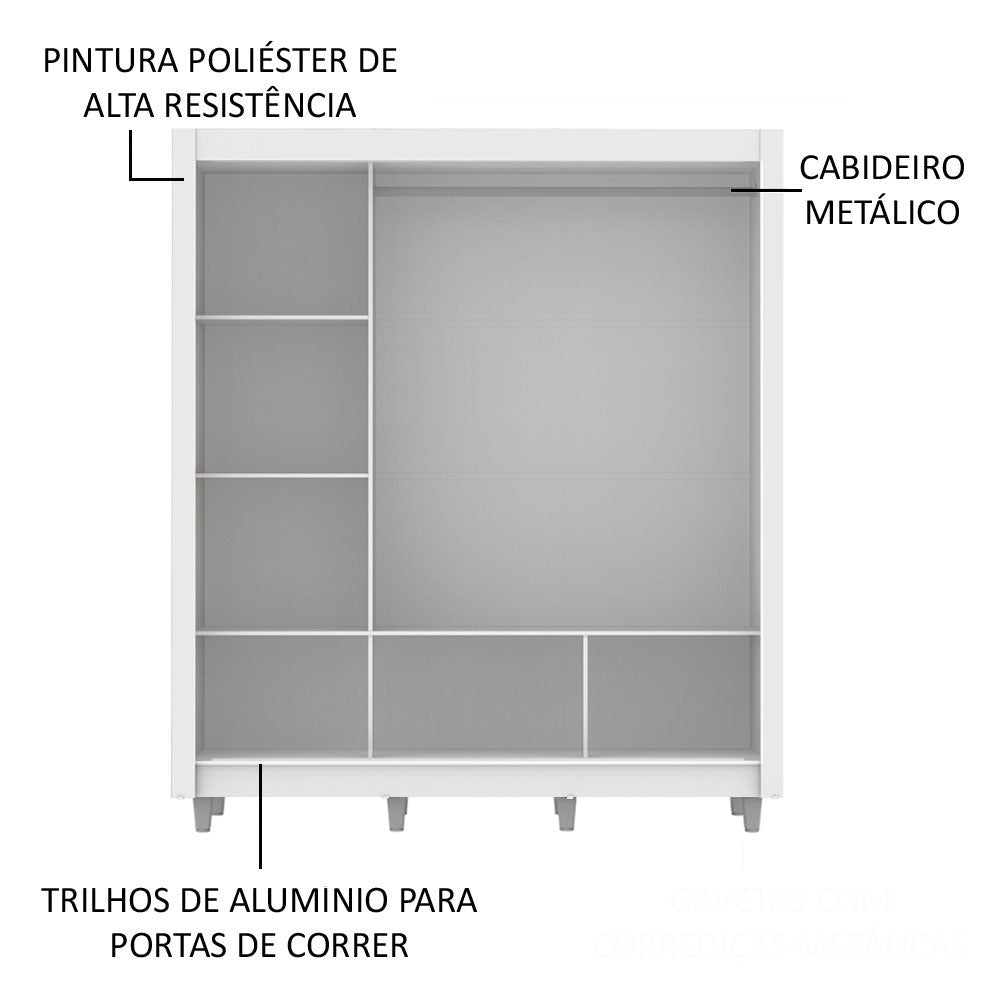 Clóset Matrimonial Mónaco 3 Puertas Correderas con Espejo con Patas Blanco