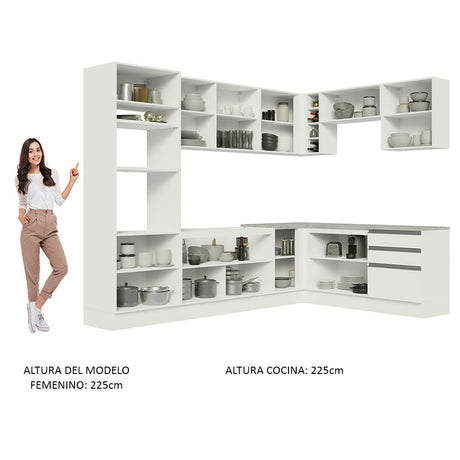 Cocina Integral Esquinera 479cm Blanco Glamy Madesa 01