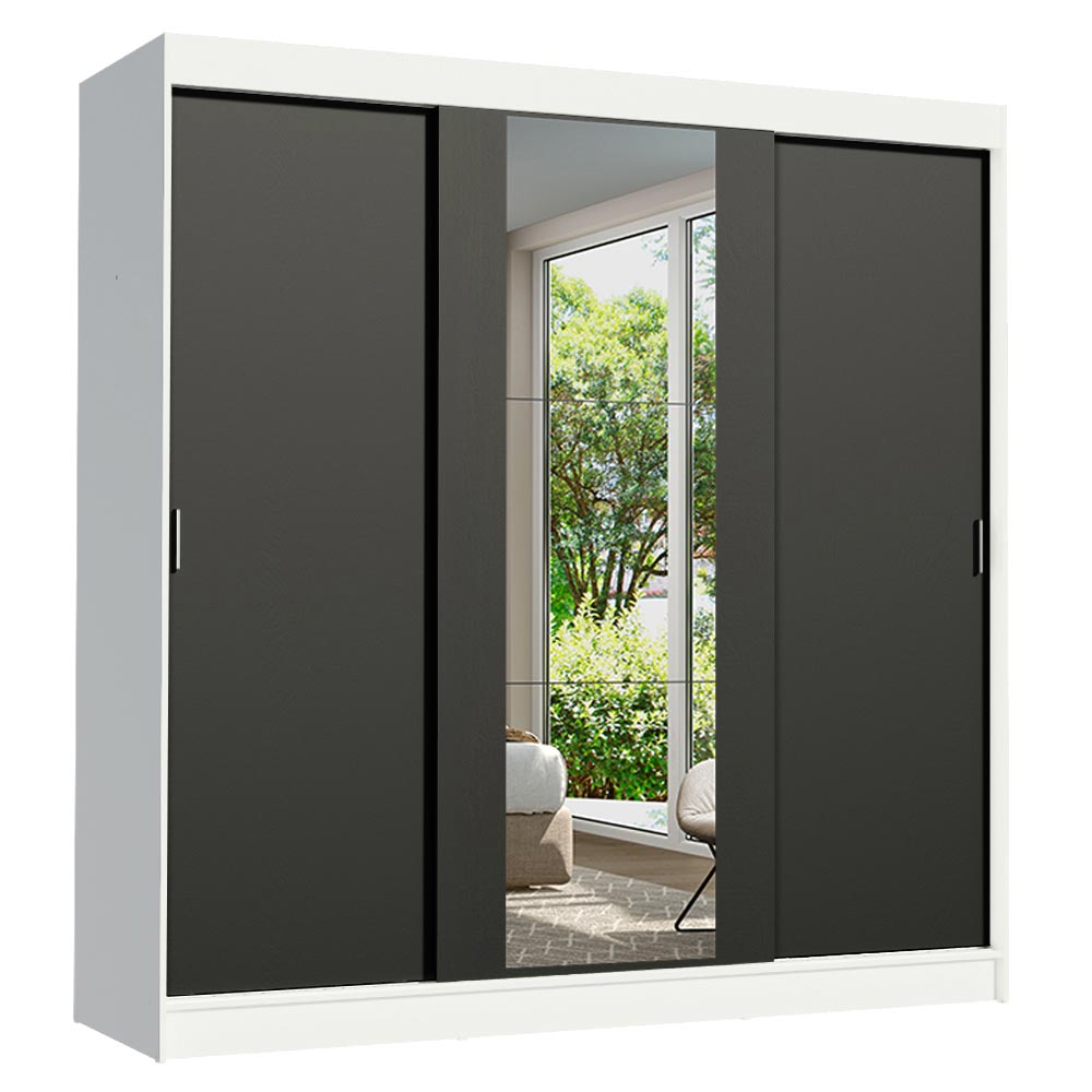Clóset Matrimonial Reno 3 Puertas Correderas con Espejo Blanco/Negro