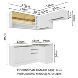 Cocina Integral Esquinera 349cm Blanco Glamy Madesa 06