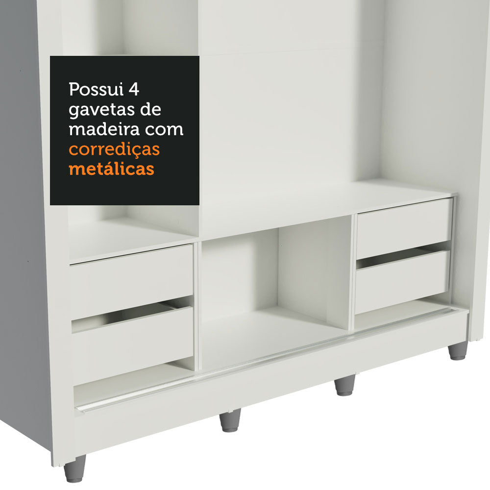 Clóset Matrimonial Lyon Plus 3 Puertas Correderas con Espejo 4 Cajones con Patas Blanco