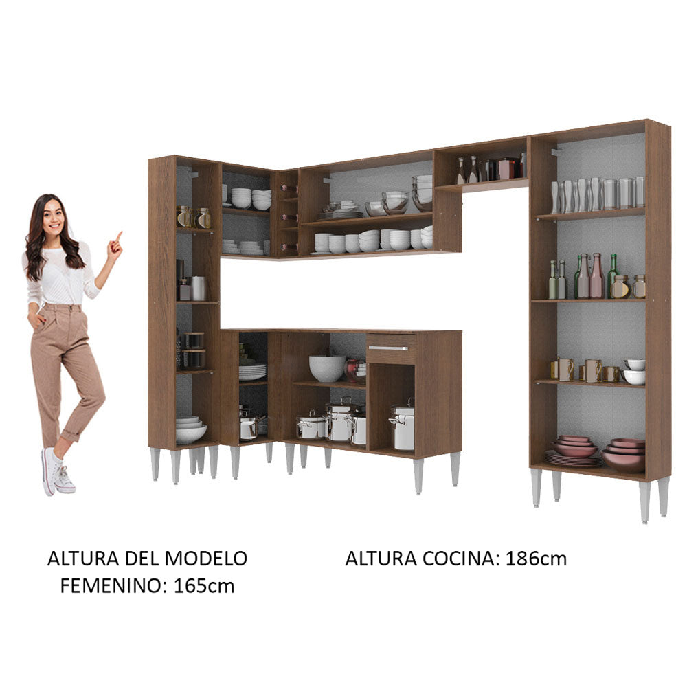 Cocina Integral Esquinera 385cm Marrón/Negro Emilly Love 01