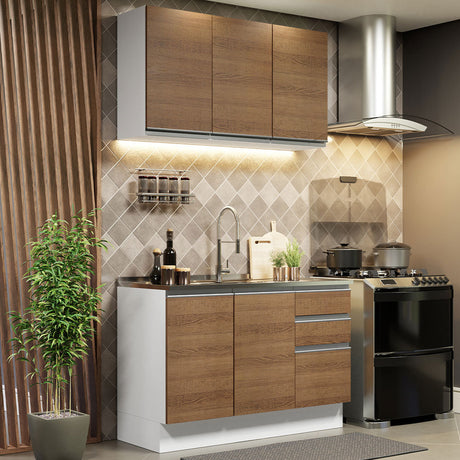 Cocina Compacta 120cm Con Mesón de Acero Blanco/Marrón Glamy Madesa 04
