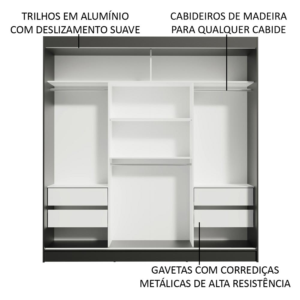 Clóset Matrimonial Reno 3 Puertas Correderas Negro/Marrón