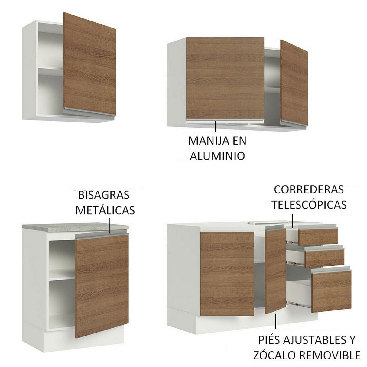 Cocina Compacta 180cm Con Mesón de Acero Blanco/Marrón Glamy Madesa 10