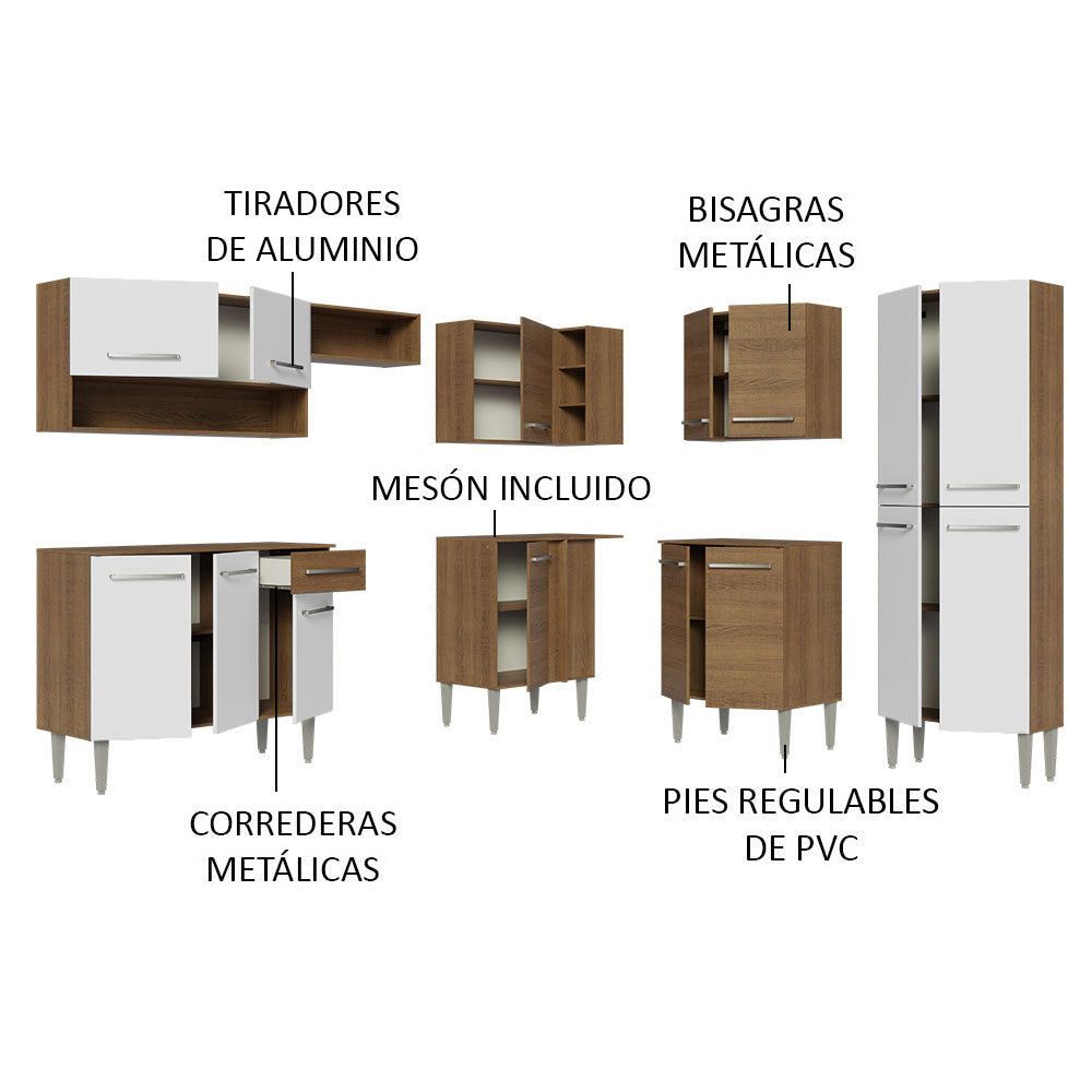 Cocina Integral Esquinera 417cm Marrón/Blanco Emilly Madesa 02