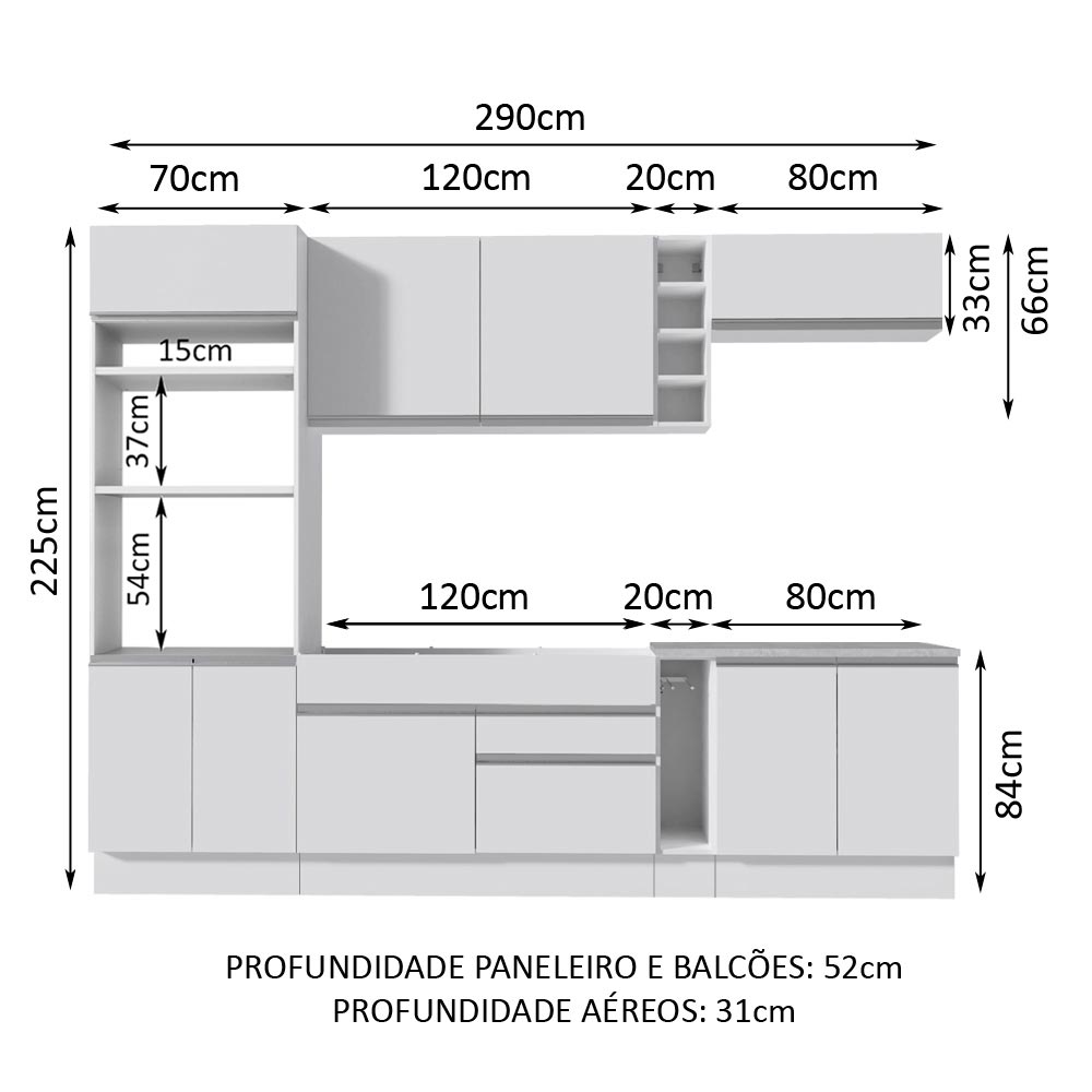 Cocina Integral 290 cm (Con Encimera) Blanco Vicenza 12