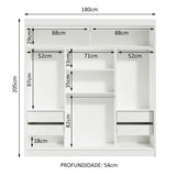 Clóset Matrimonial Reno 3 Puertas Correderas con Espejos Blanco/Negro