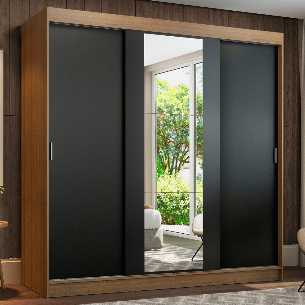 Clóset Matrimonial Reno 3 Puertas Corredizas con Espejo Marrón/Negro