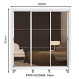 Clóset Matrimonial Lyon 3 Puertas Correderas con Espejo 2 Cajones con Patas Blanco