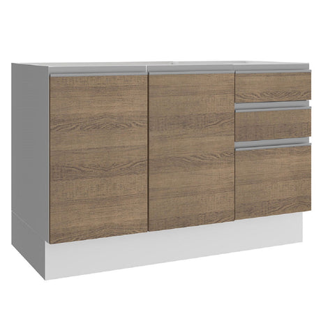 Mueble de Cocina Para Fregadero Madesa Glamy 120 cm 2 Puertas y 3 Cajones (Sin Tablero ni Fregadero) Blanco/Marrón