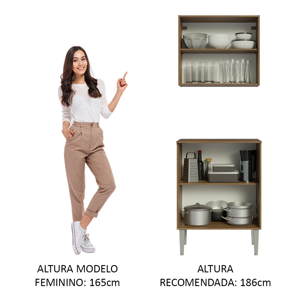 Kit con Gabinete Superior y Bajo 64cm Marrón/Negro Emilly