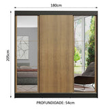 Clóset Matrimonial Reno 3 Puertas Correderas con Espejos Negro/Marrón