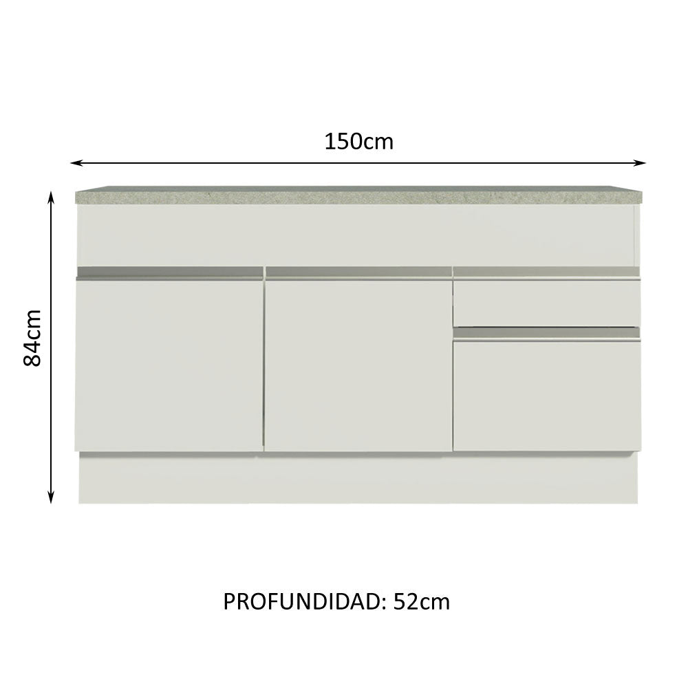 Mueble de Cocina 2 Puertas 3 Cajones 150cm Glamy Madesa - Blanco
