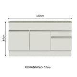 Mueble de Cocina 2 Puertas 3 Cajones 150cm Glamy Madesa - Blanco
