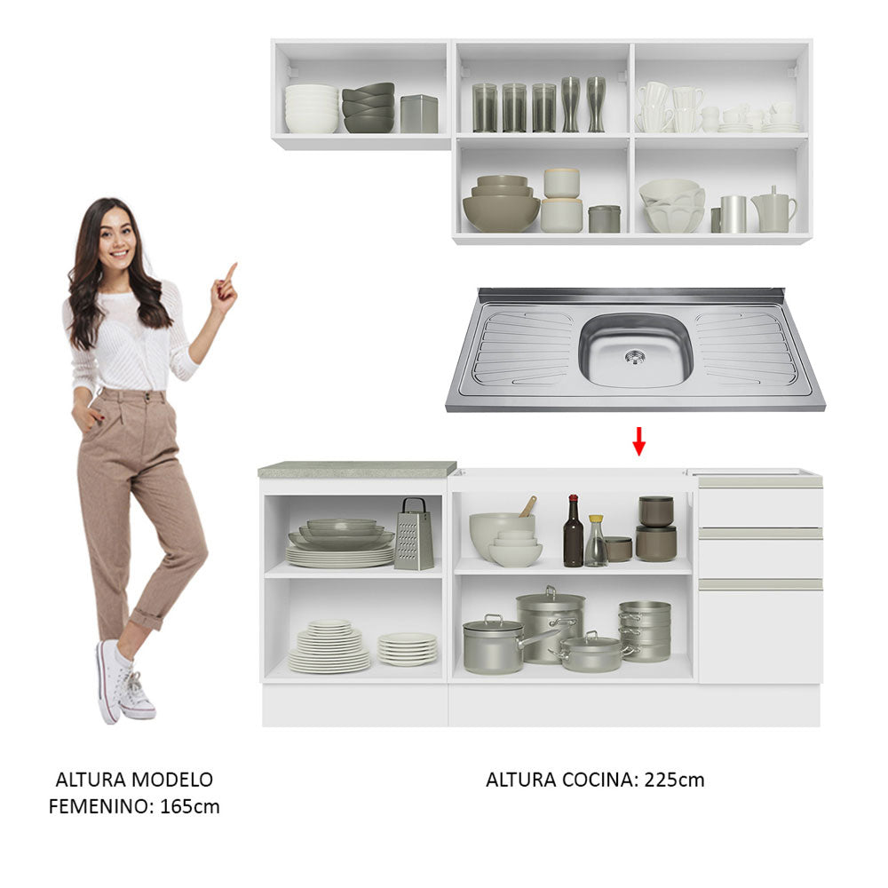 Cocina Integral con Lavadero 180cm Glamy 13 Blanco