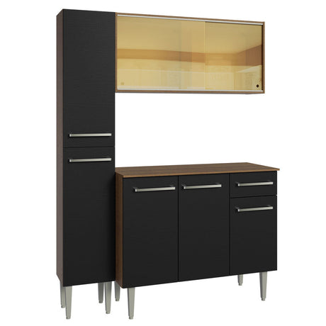 Cocina Compacta 137cm Sin Mesón De Acero Marrón/Negro Emilly Madesa 06