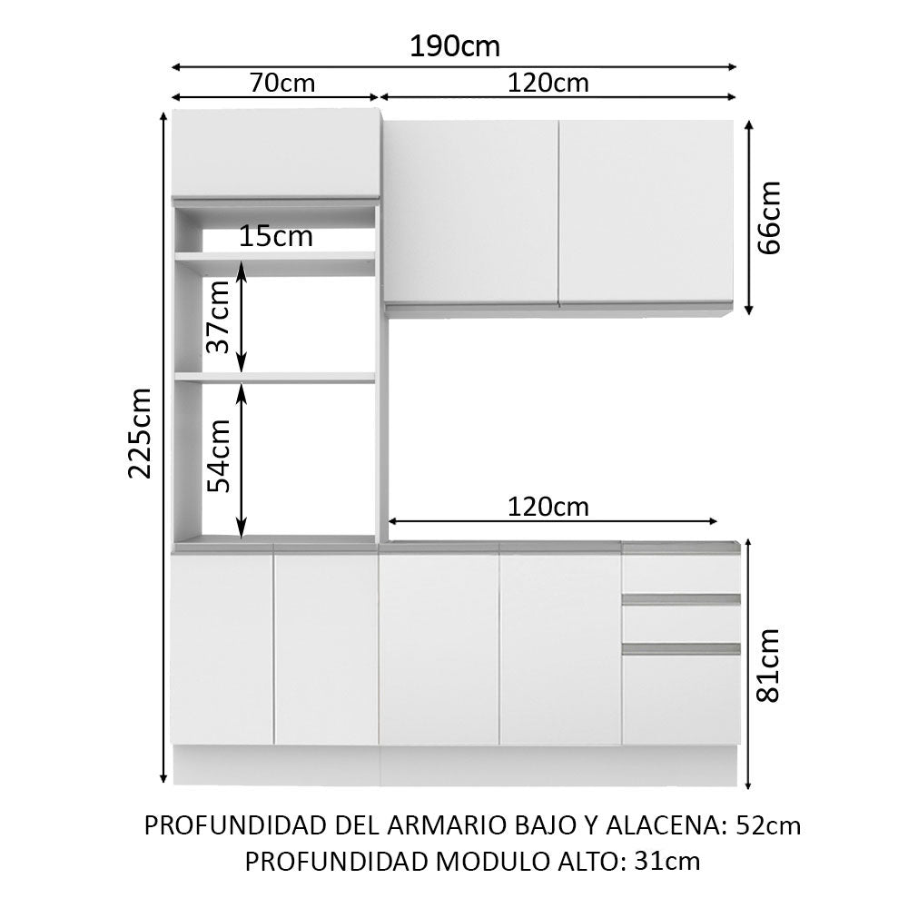 Cocina Compacta 190cm Blanco Glamy Madesa 02